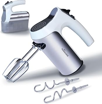 200W Hand Mixer, Lightweight Electric Mixer with Turbo Function, 5-Speed Handheld Mixer for Whipping, Folding, and Dough Kneading, Compact Storage with Attachments white