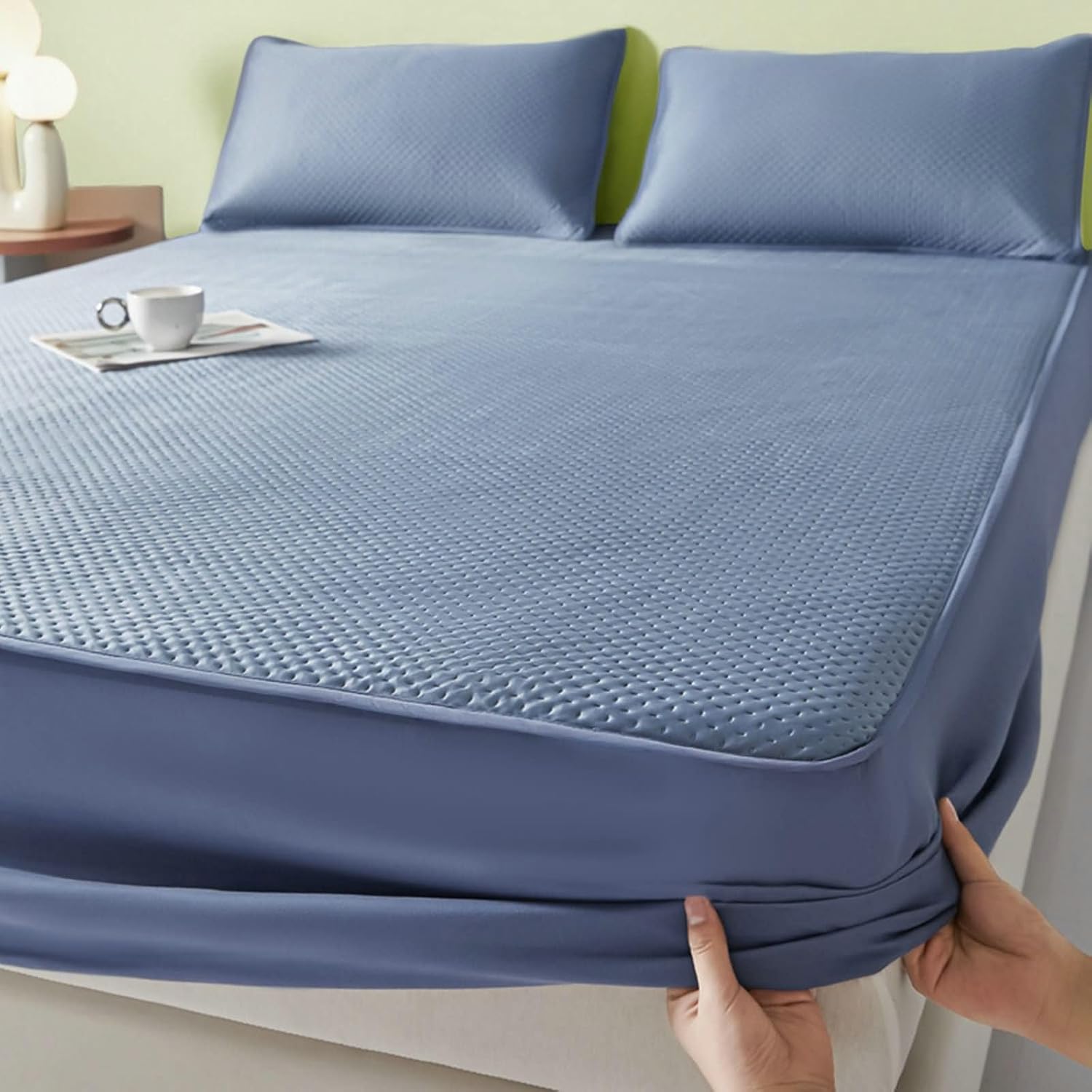 Beydodo Fitted Bed Sheets with Deep Pocket, Fitted Sheet 120x200cm Solid Dark Blue, Ice Silk Farbic Fitted Bed Sheets for Dorm