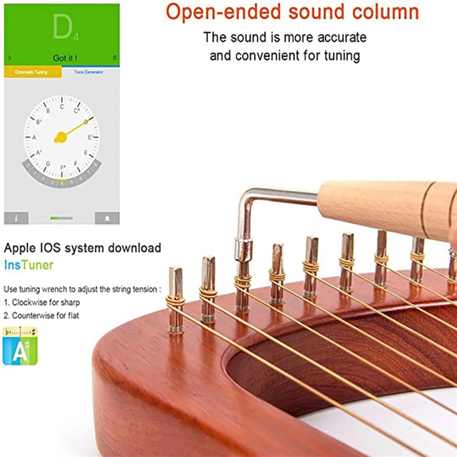Lyre Harp 16 Saiten Holz Mahagoni Leier Harfe Instrument mit Tonabnehmer Stimmschlüssel Reinigungstuch Anfänger Geschenk Musikinstrument(Dark Green)