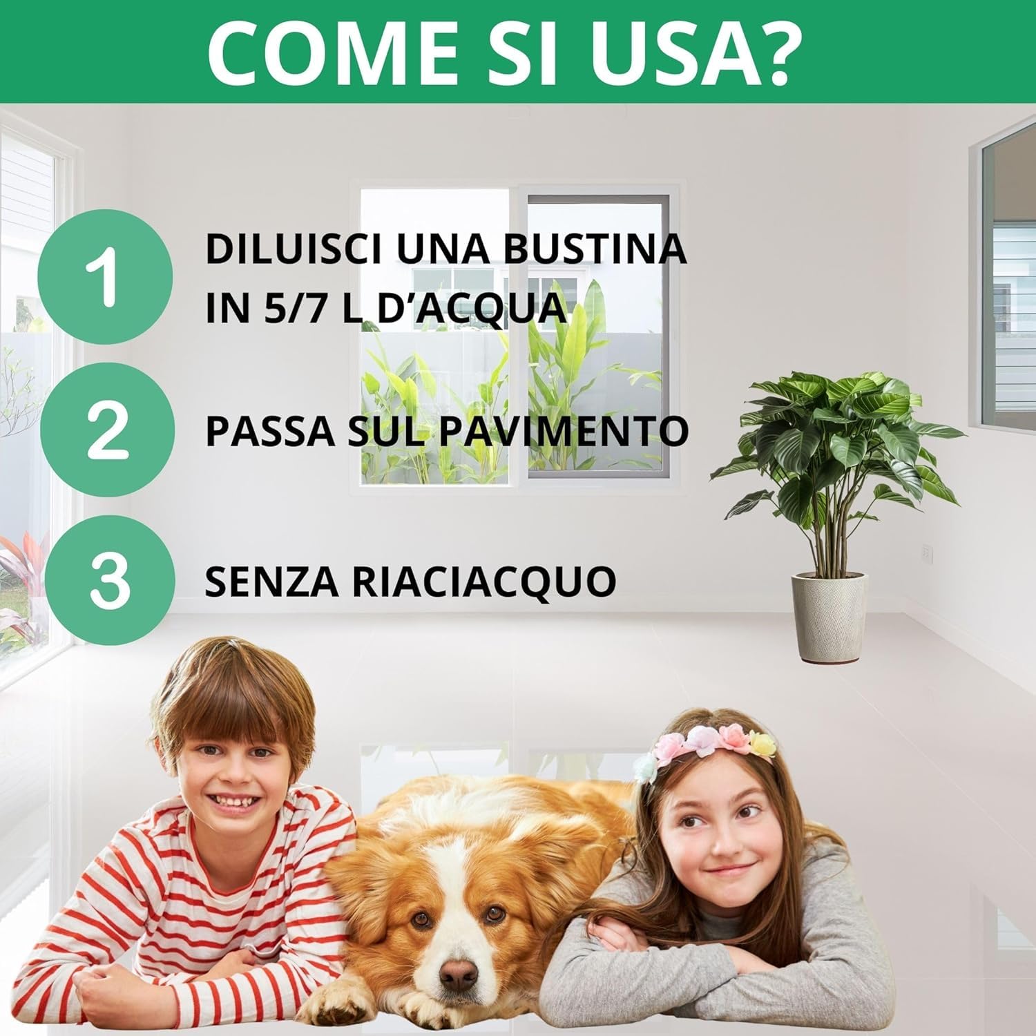 Detersivo pavimenti animali naturale 100 bustine monodose da 5g, Detergente pavimenti non schiumogeno senza cloro sicuro per animali, lavapavimenti detersivo in polvere 500g - Made in italy