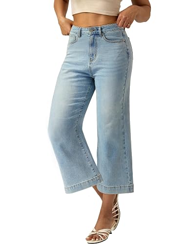 Women' High Waisted Jeans,Strechy Wide Leg Summer Denim Pants with