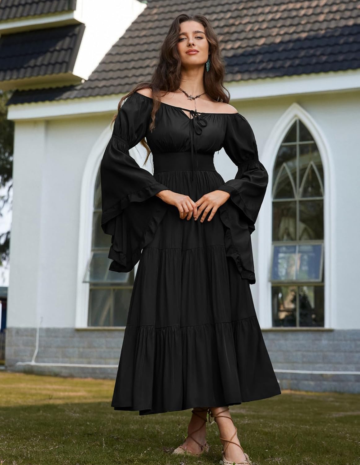 Scarlet Darkness Renaissance Dress Women Long Sleeve Off The Shoulder Dress Flowy Maxi Dresses - Image 2