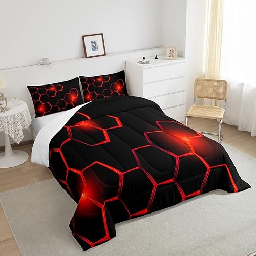 Miniatura 4 de Juego de edredón de panal para niños, juego de ropa de cama hexagonal geométrica moderna para niños y adolescentes, decoración de dormitorio,