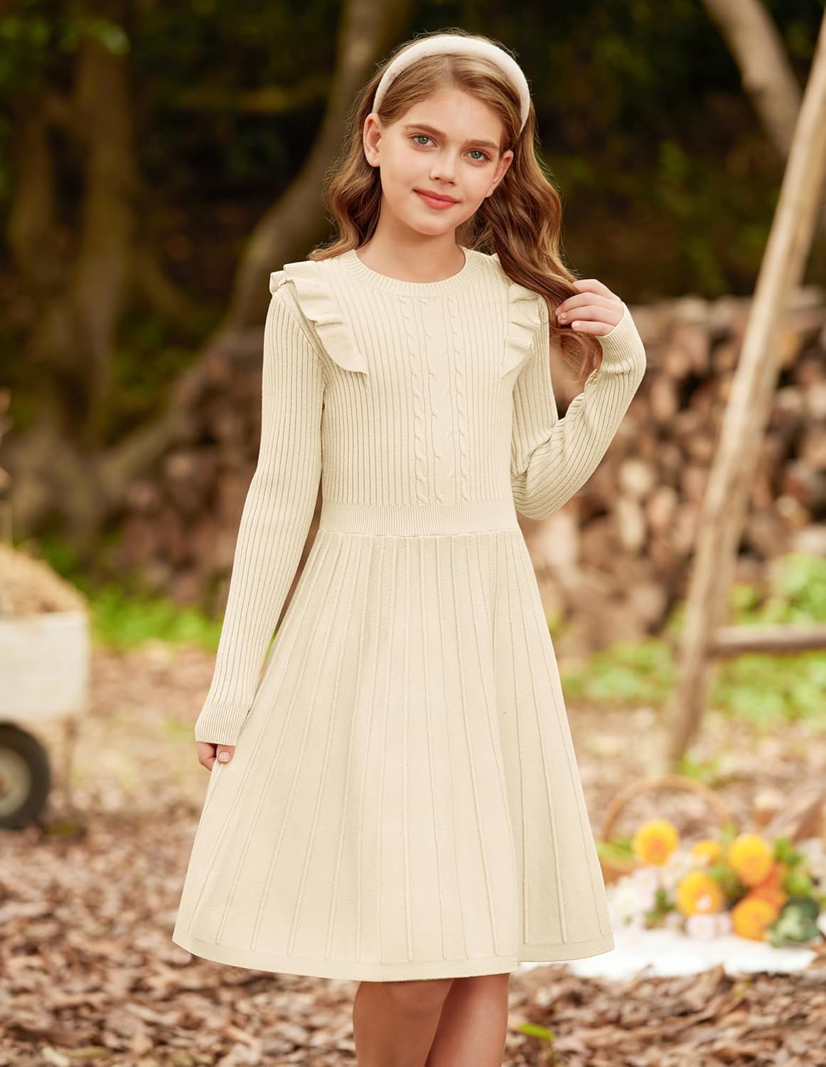 GRACE KARIN Girls Sweater Dress Fall Winter Long Sleeve Cable Knit Pullover Dresses for Girls 5-12Y - Image 4