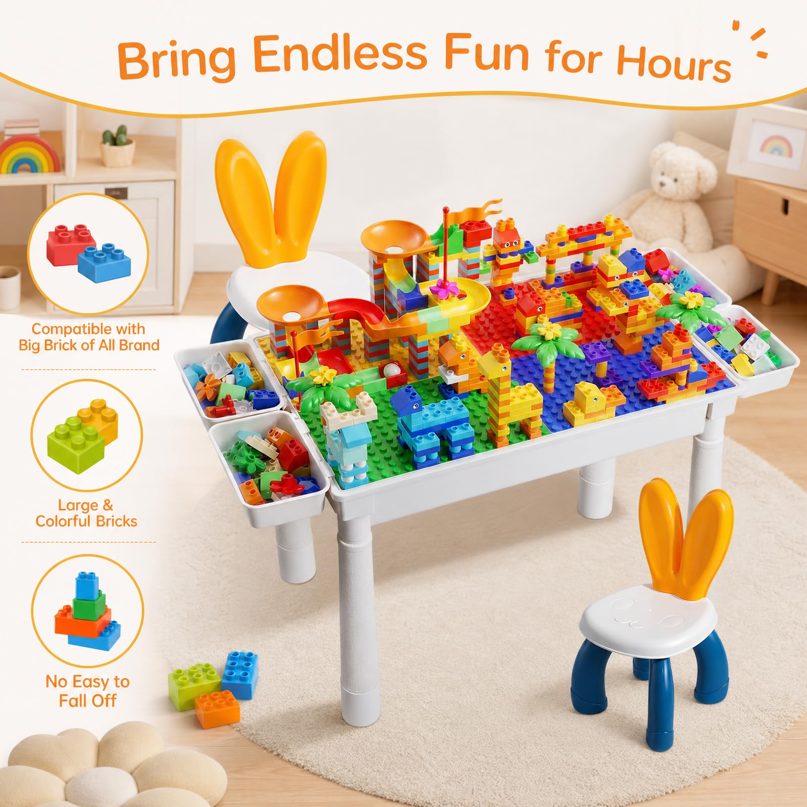 Table de Construction Multifonctionnel pour Enfant avec 2 Chaise pour Bébé