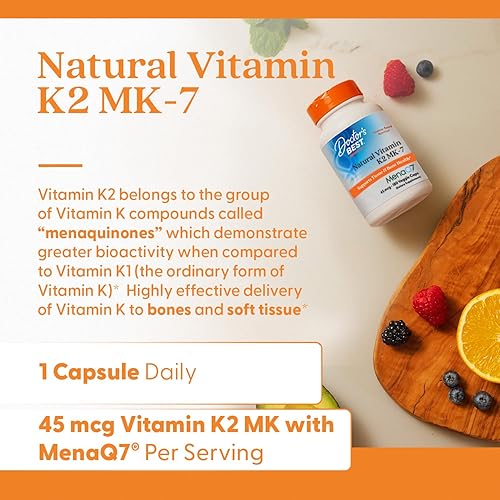 Miniatura 4 de Doctor's Best Vitamina natural K2 MK-7 con MenaQ7, sin OGM, vegano, sin gluten, libre de soja, 45 mcg, 180 cápsulas vegetarianas