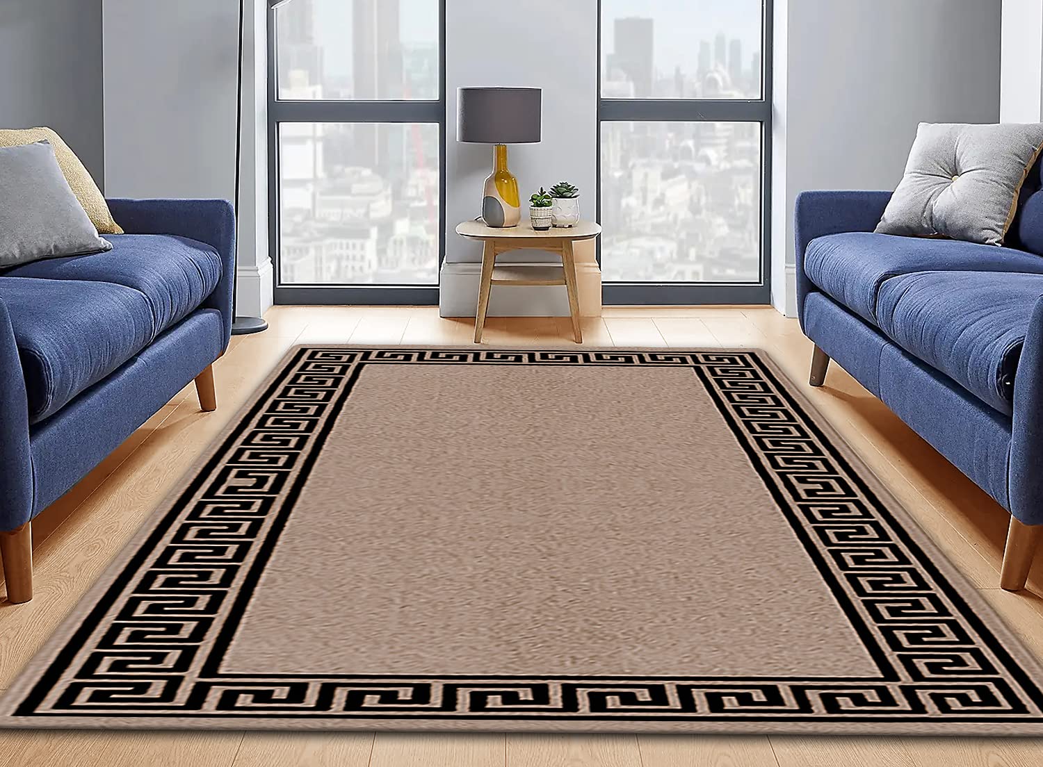 Prime Linens Decorative Heavy Duty Door Mat Non Slip Washable Indoor & Outdoor Doormats - Rug Runner Carpet Home Decor Bedroom Living Room Accessories (Beige & Black, 120 x 170 cm - Rug)