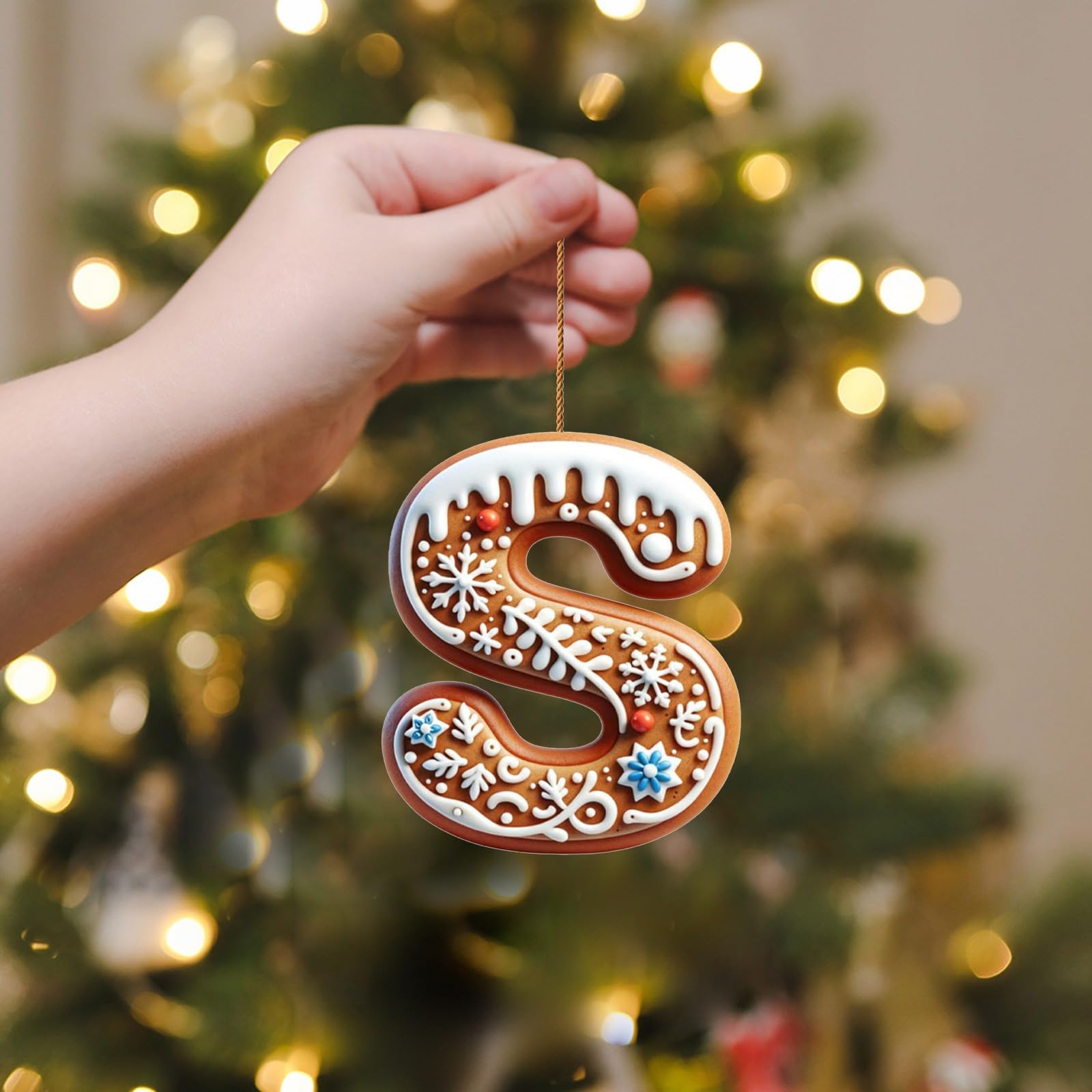 Corlidea A-Z 26 Gingerbread Alphabet Ornaments for Christmas Tree Decorations, Candy Cane Initial Letter Xmas Pendant with Berries Pattern, Christmas Tree Hanging Ornaments DIY for Home Party Decor