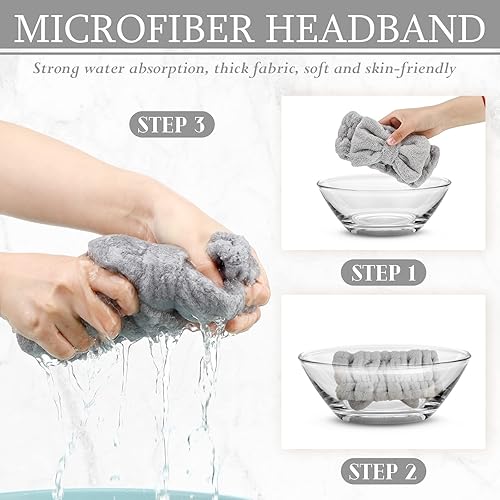 Miniatura 5 de Diadema de toalla de 3 piezas para mujer, diadema de maquillaje para lavar la cara, maquillaje de spa, diadema de microfibra con lazo para la ducha