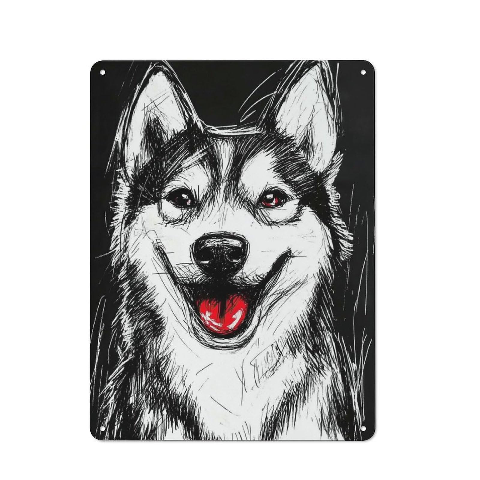 Junmoney Style Smiling Husky Portrait Rustic Tin Sign 40X30cm For Garden Room Or Summerhouse, For An Autumn Wall Display In Garden Room And Summerhouse