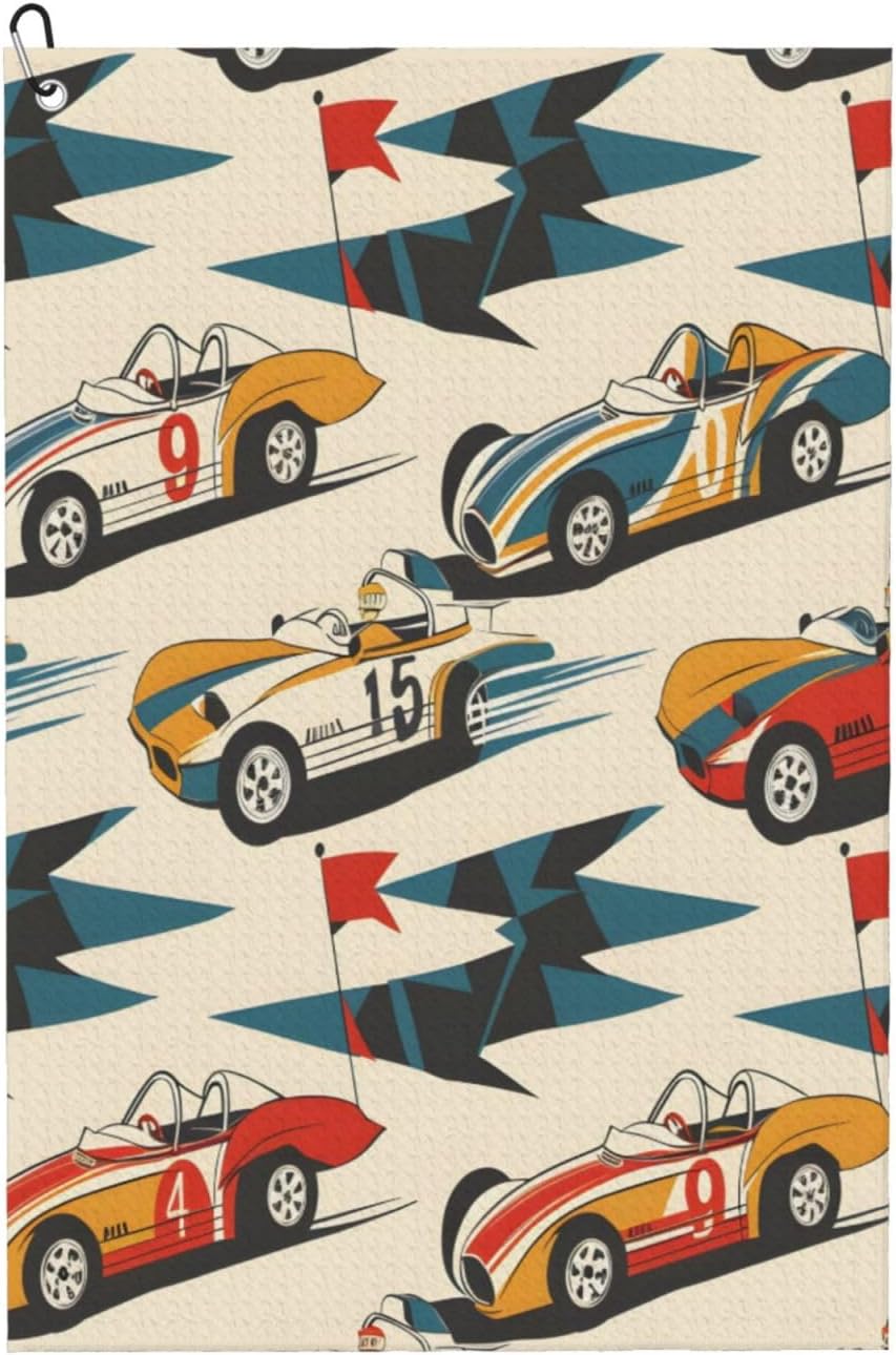 Golf Towel for Men Women - Golf Towels for Golf Bags with Clip, Microfiber Sports Gym Towel 16" X 24" Funny Golf Gifts Accessories(Car Racing)