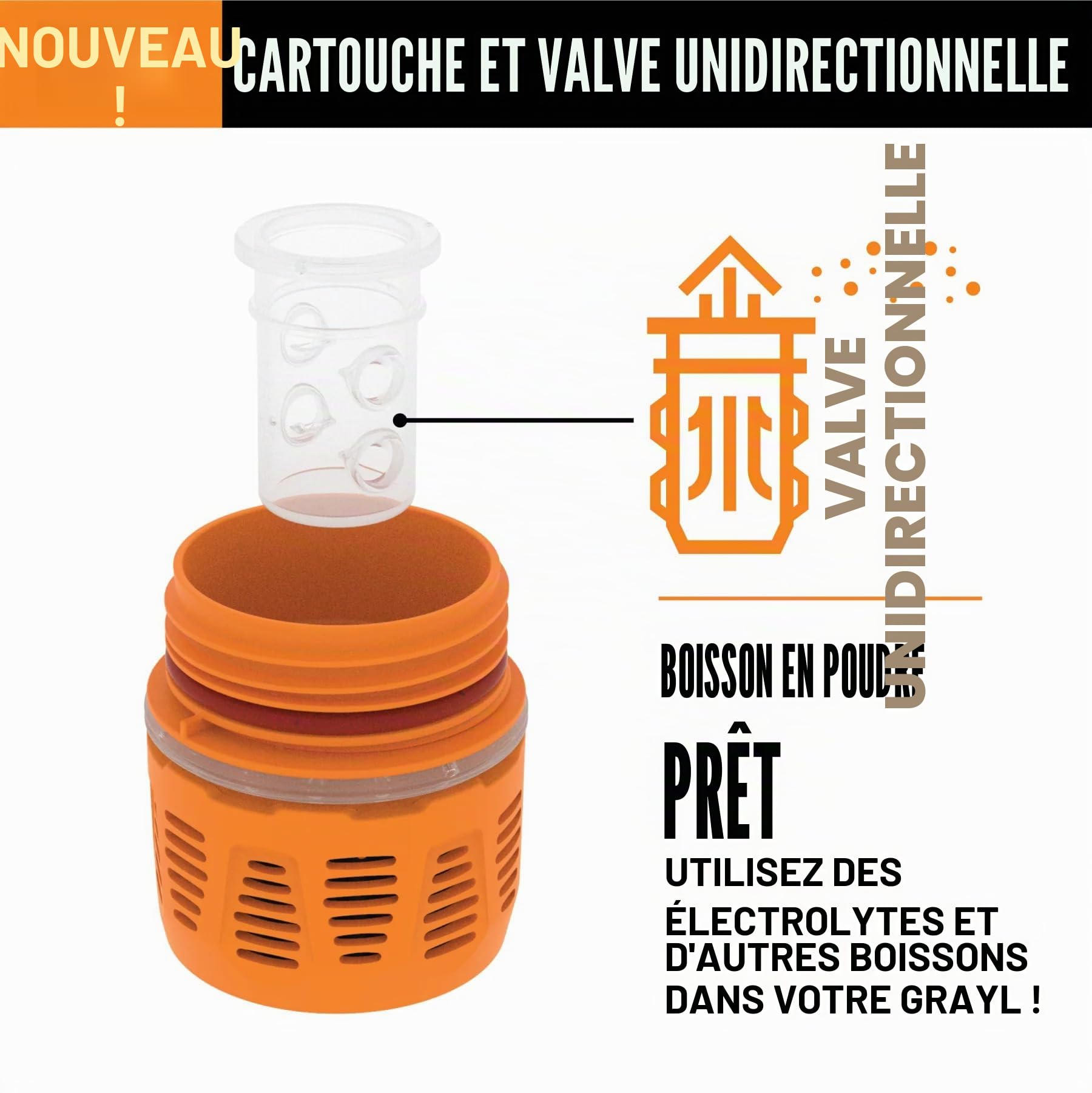 GRAYL UltraPress 500 ml Filtre à eau extérieur élimine 99,99% bactéries virus camping survie voyages Camp Black