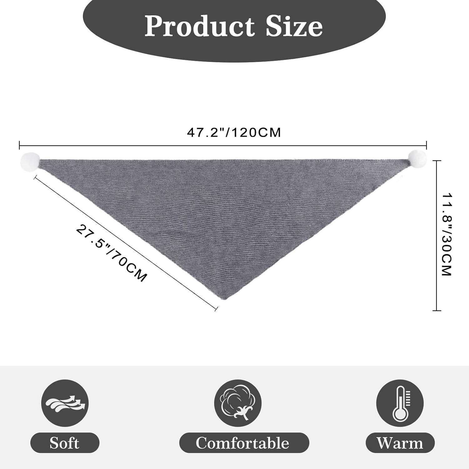 GERINLY Solid Color Triangle Scarf with Pom Poms, Knit Bandana Head Scarfs, Small Blanket Shawl for Travel - Image 2