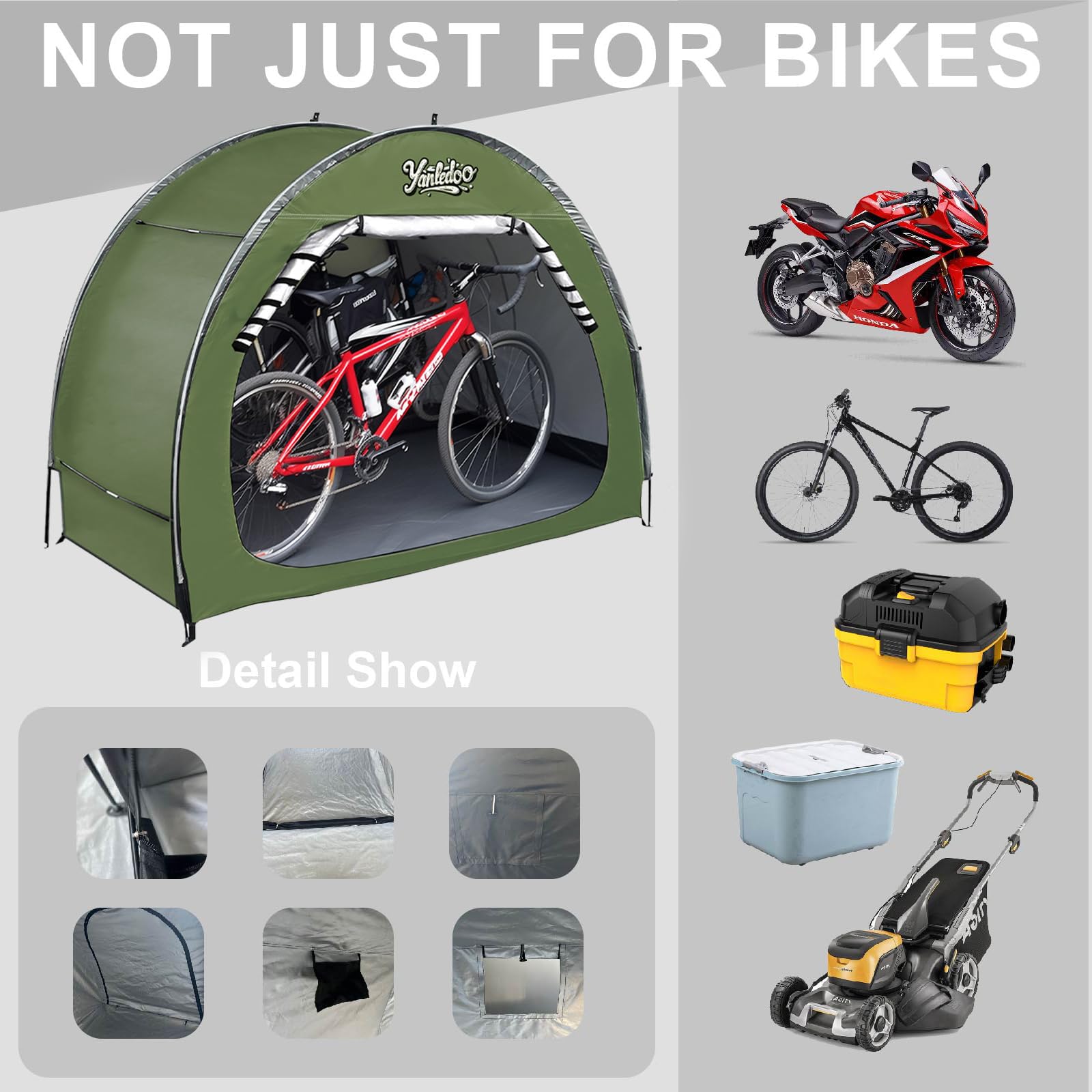 Bike Shed, Outdoor Portable Bike Storage Shed Tent, Bike Tent, Waterproof Bicycle Shelter with 210D Oxford Fabric, Bicycle Cover Fits 2-3 Bikes (Green) - 5