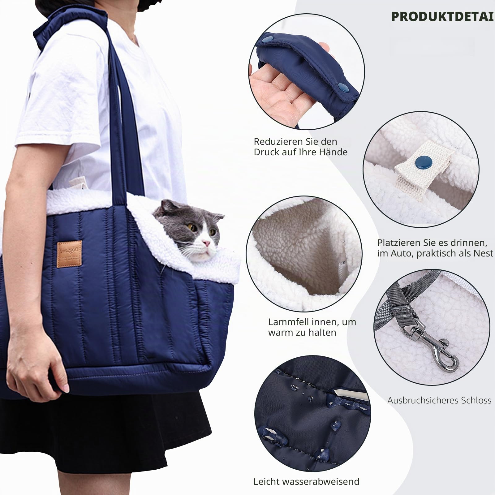 PETCUTE Tragetasche Hund und Katzen,Faltbare Warm Hundetragetasche Schultertasche mit Sicherheitshaken,Kopf heraus Welpentasche für Kleine Hunde Welpen Katzen