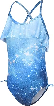 Girls One Piece Swimsuits Halter Bathing Suits Summer Ruffler Swimwear 2-14 Years