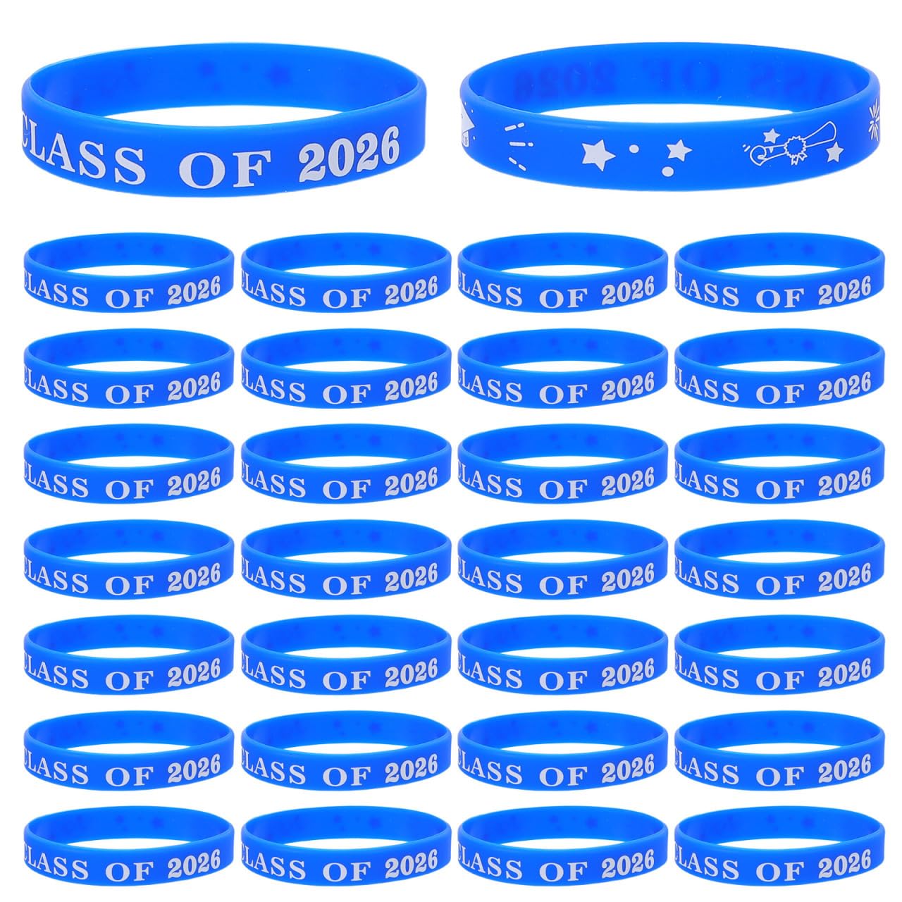 POPETPOP 30 Pcs Class of 2026 Wristbands, Blue Silicone Leavers 2026 Bracelets Gift, Rubber Wrist Bands Bulk for School Graduation Party Favours, Decorations and Party Bag Fillers
