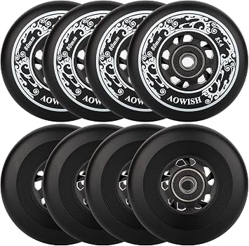 Inline Skate Wheels, Outdoor Asphalt Formula, 8-Pack | 85A SHR Roller Hockey Wheels with ABEC-9 Bearings and Floating Spacers Compatible with Roller Blades, Scooters, RipStiks, etc