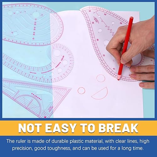 Miniatura 6 de Glarks Juego de 33 reglas de costura métricas transparentes, 4 reglas de costura con patrón triangular, tiza, crayón, rueda de trazado y clips de