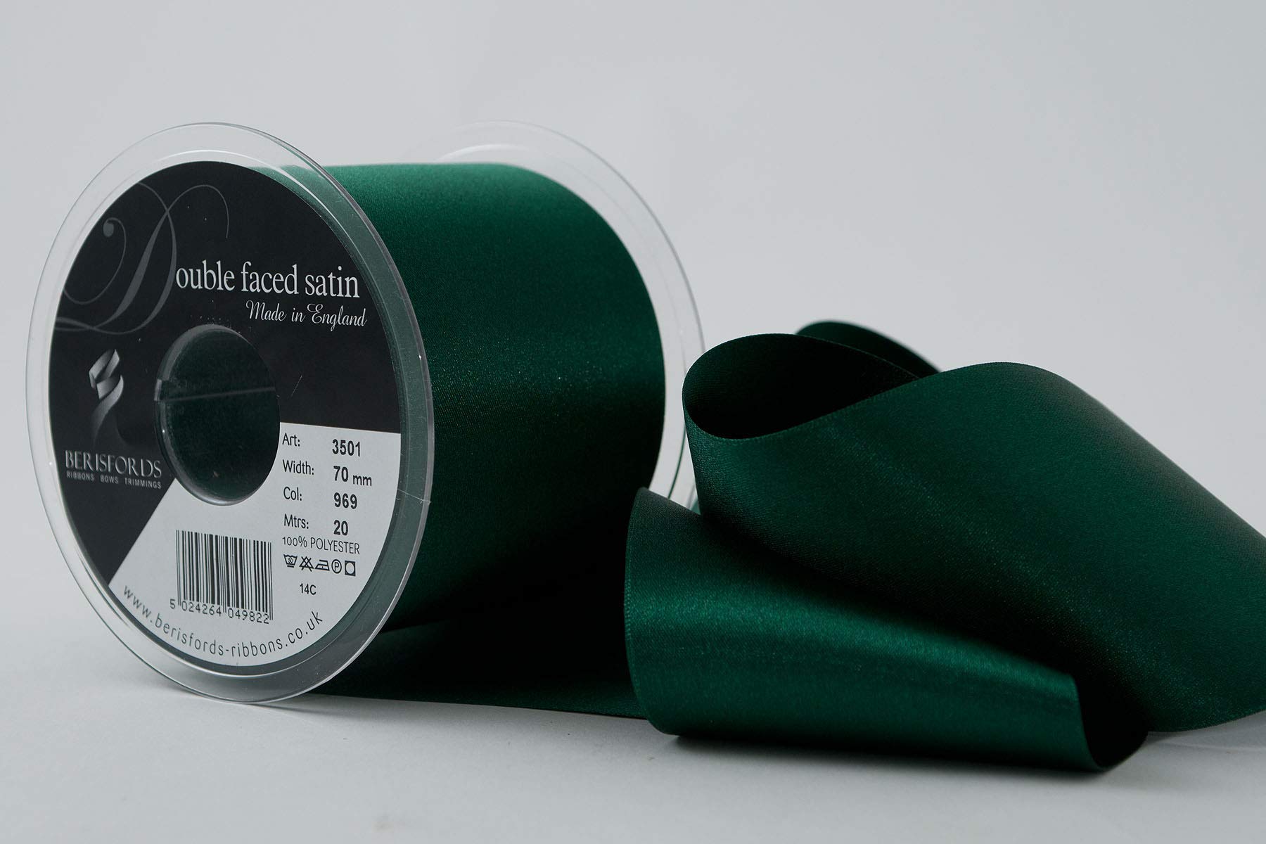 Berisfords 70 mm Double Faced Polyester Satin Ribbon, Forest