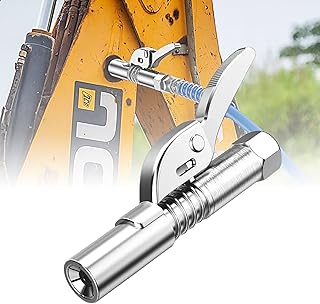 Locking Grease Gun Coupler Quick Release Lock Heavy Duty Grease Gun Heavy Duty Grease Fitting 1/8" NPT Fits All Grease Gun Tips, Grease Gun Fitting Kit, Silver, Upgrade to 12000PSI
