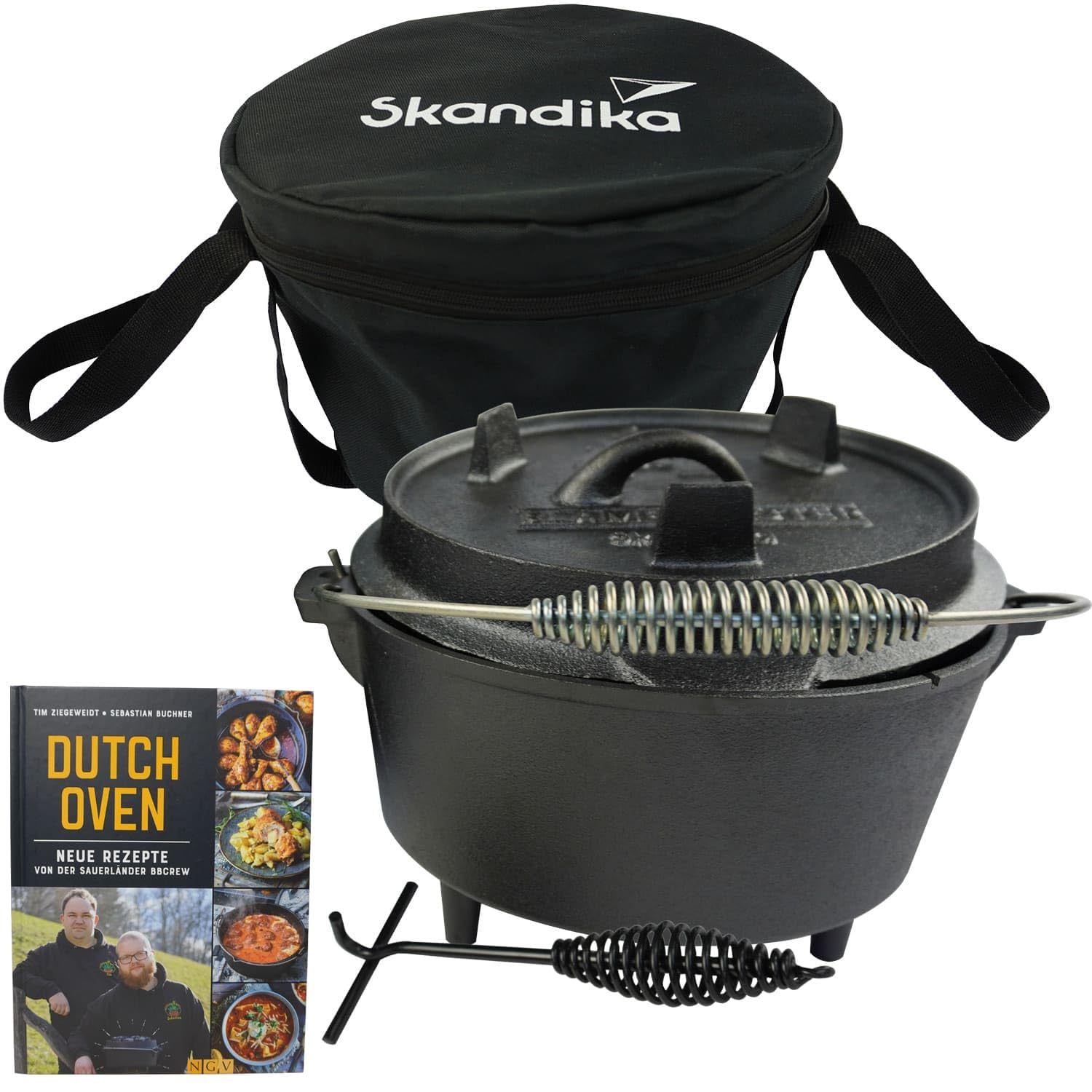 Buffalo BBQ Olla Holandesa Hierro Fundido 7.5L - Para Barbacoa, Camping Y Exteriores Con Accesorios