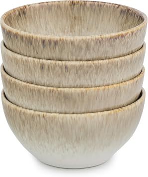 Yellowstone 4-Pc Rainwater Cereal Bowl Set Durable Stoneware Bowls with Reactive Glaze Finish, 6-Inch Diameter, Microwave & Dishwasher Safe Rustic Modern Everyday Dinnerware