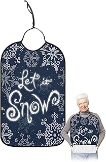 BOBOWUNY Christmas Let Snow Adult Bibs for Elder Women Men Eating, Winter Blue Snowflake Filling Waterproof & Washable Bibs for Eating Clothing Protector Dining Bibs for Crumb Catcher