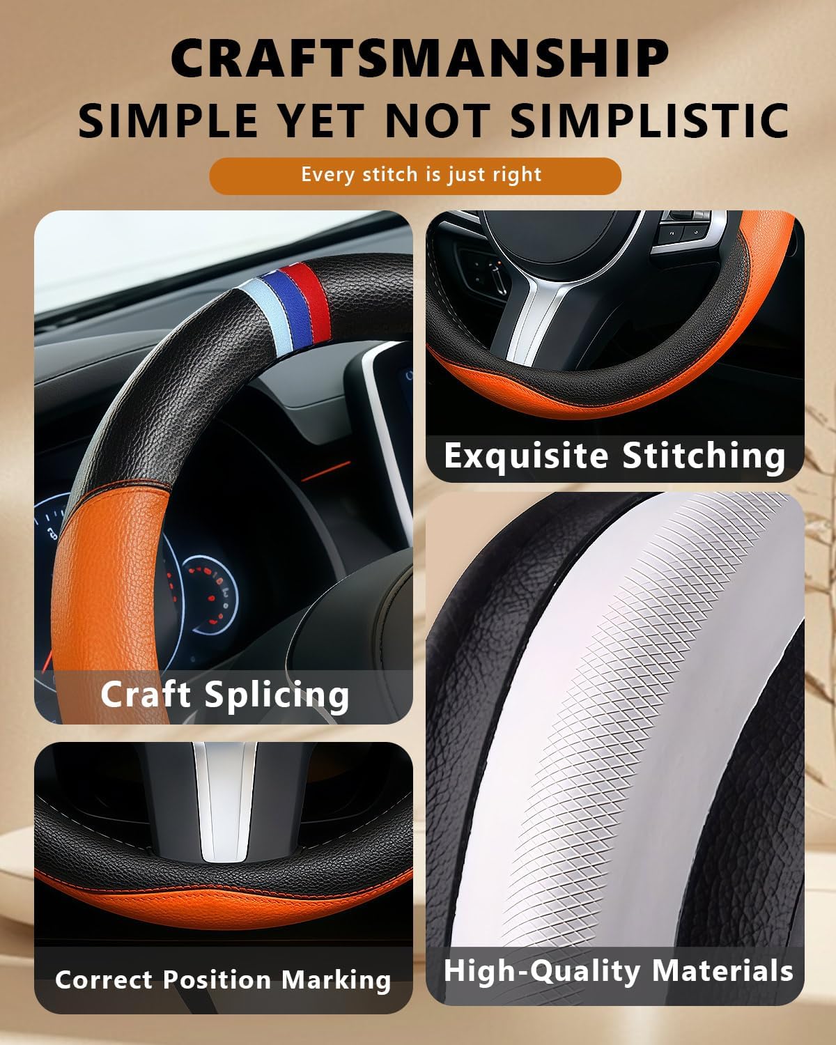 Steering Wheel Cover Customized Fit for BMW X1 X2 X3 X4 X5 X6 X7, i3 i4 i5 535i 740Li 335i, M3 M4 M5, Z1 Z3 Z4 Z5 (Orange)
