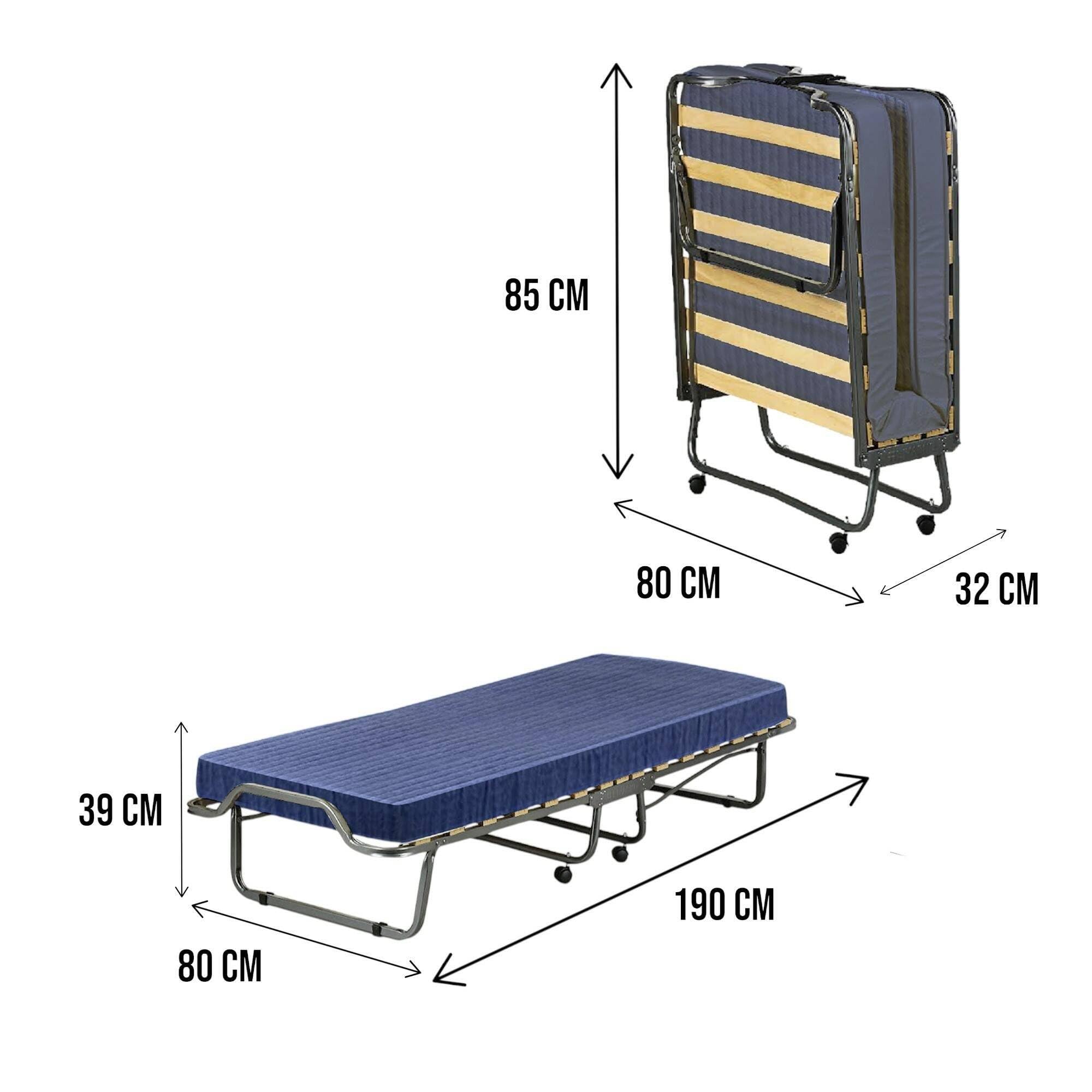 Talamo Italia - Klappbett Venera, Feldbett mit 15 Latten, inklusive Matratze, platzsparendes Kinderbett, 100% Made in Italy, 80 x 190 x 39 cm