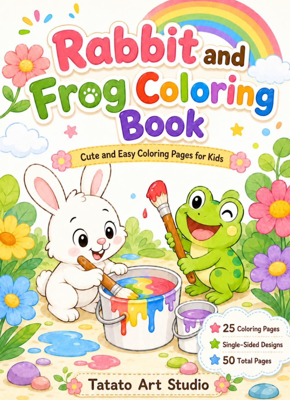 Rabbit and Frog Coloring Book: Cute and Easy Coloring Pages for Kids
