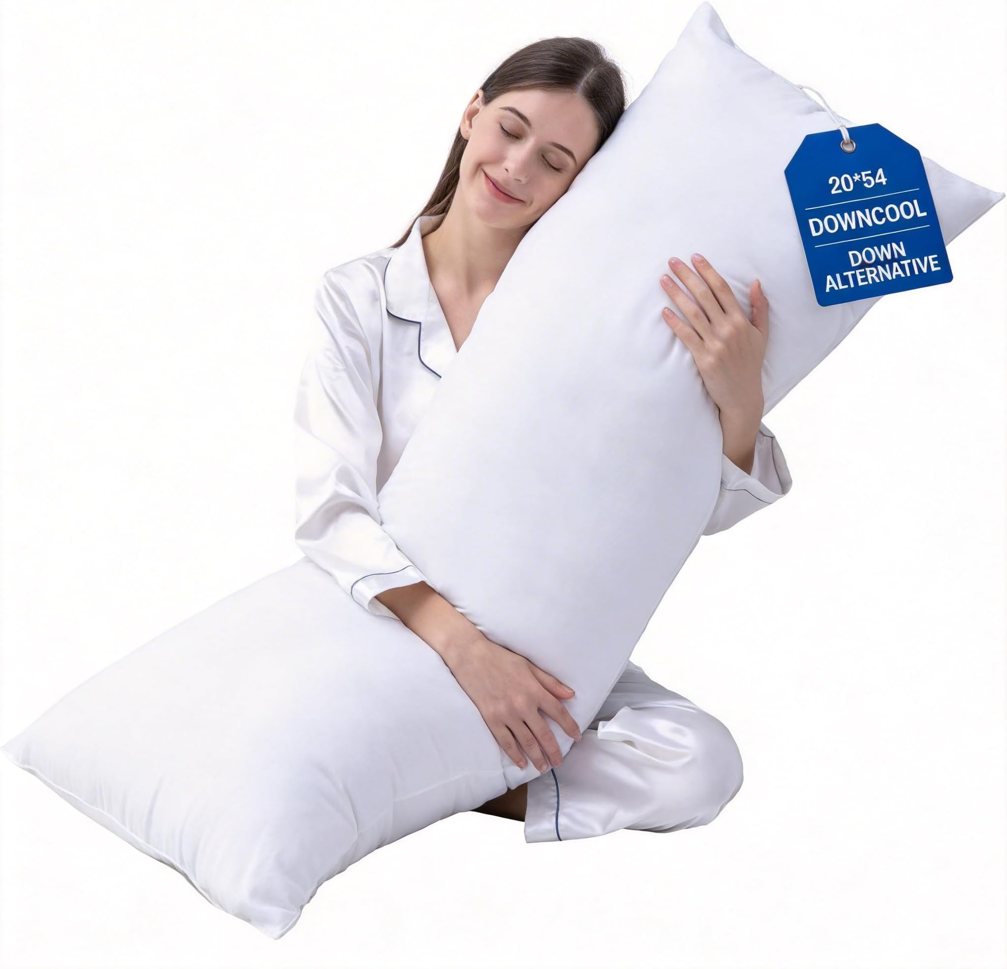 DOWNCOOL Large Body Pillow Insert- Breathable Full Body Pillow for Side Sleeper - Soft Long Bed Pillow for Adults - 20 x 54 inch (White)