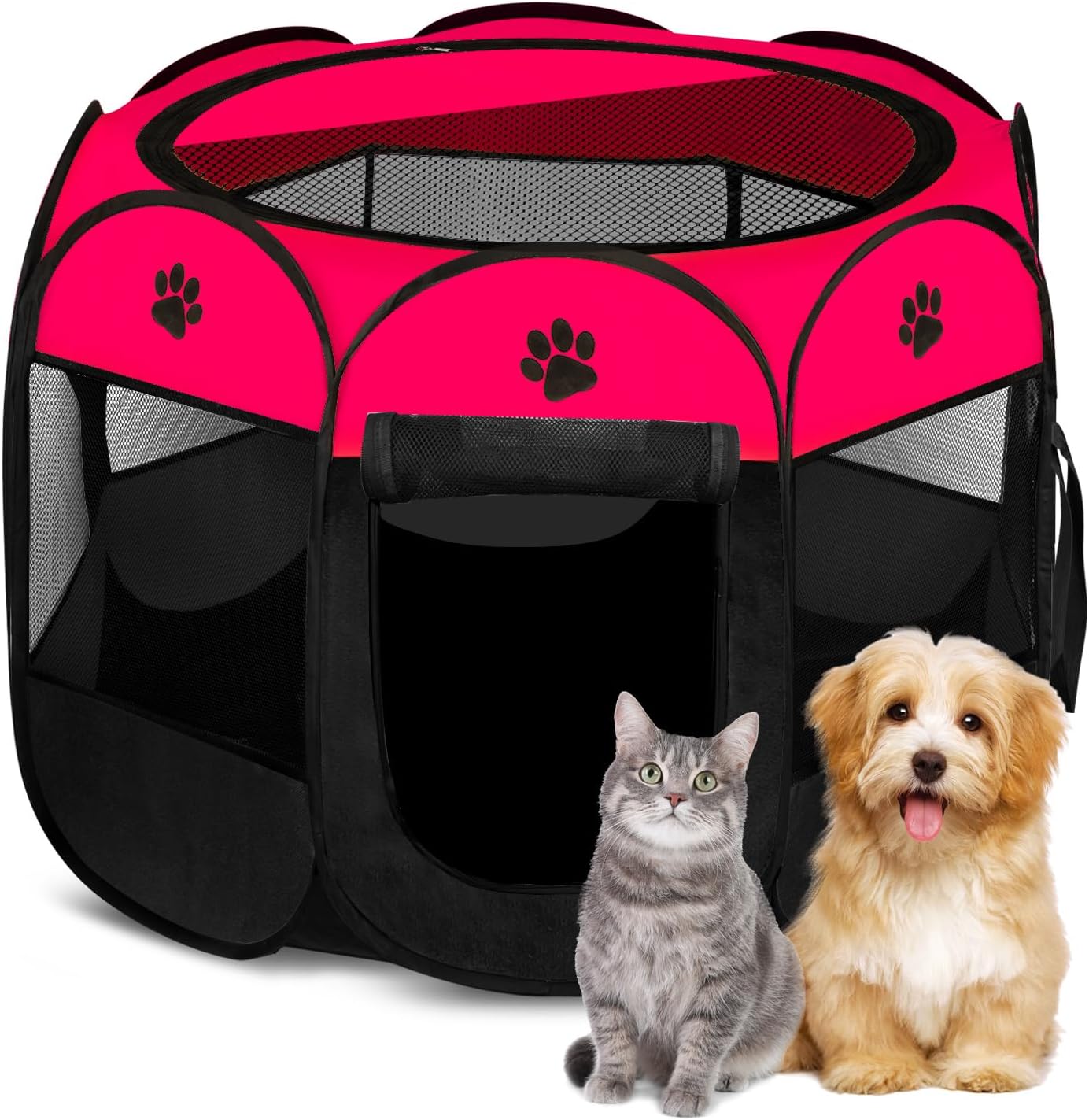 HoringDog Playpens Large, Pet Playpen Carrier Dog Cat Pop Up Tent Puppies Portable Foldable Durable Paw Kennel (L, RED)