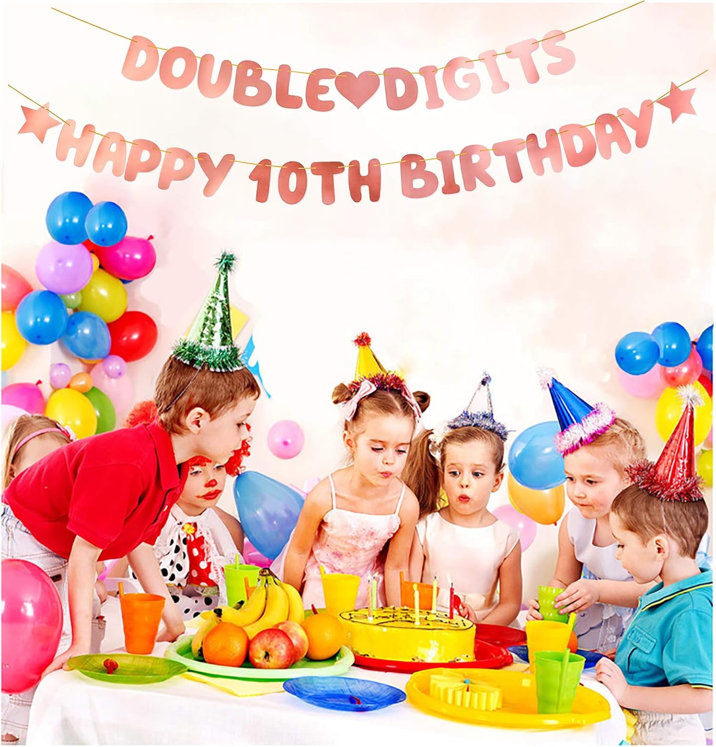 Elicola 10th Birthday Decorations - Double Digits Banner, Glitter Banner Backdrop in Rose Gold - Image 5