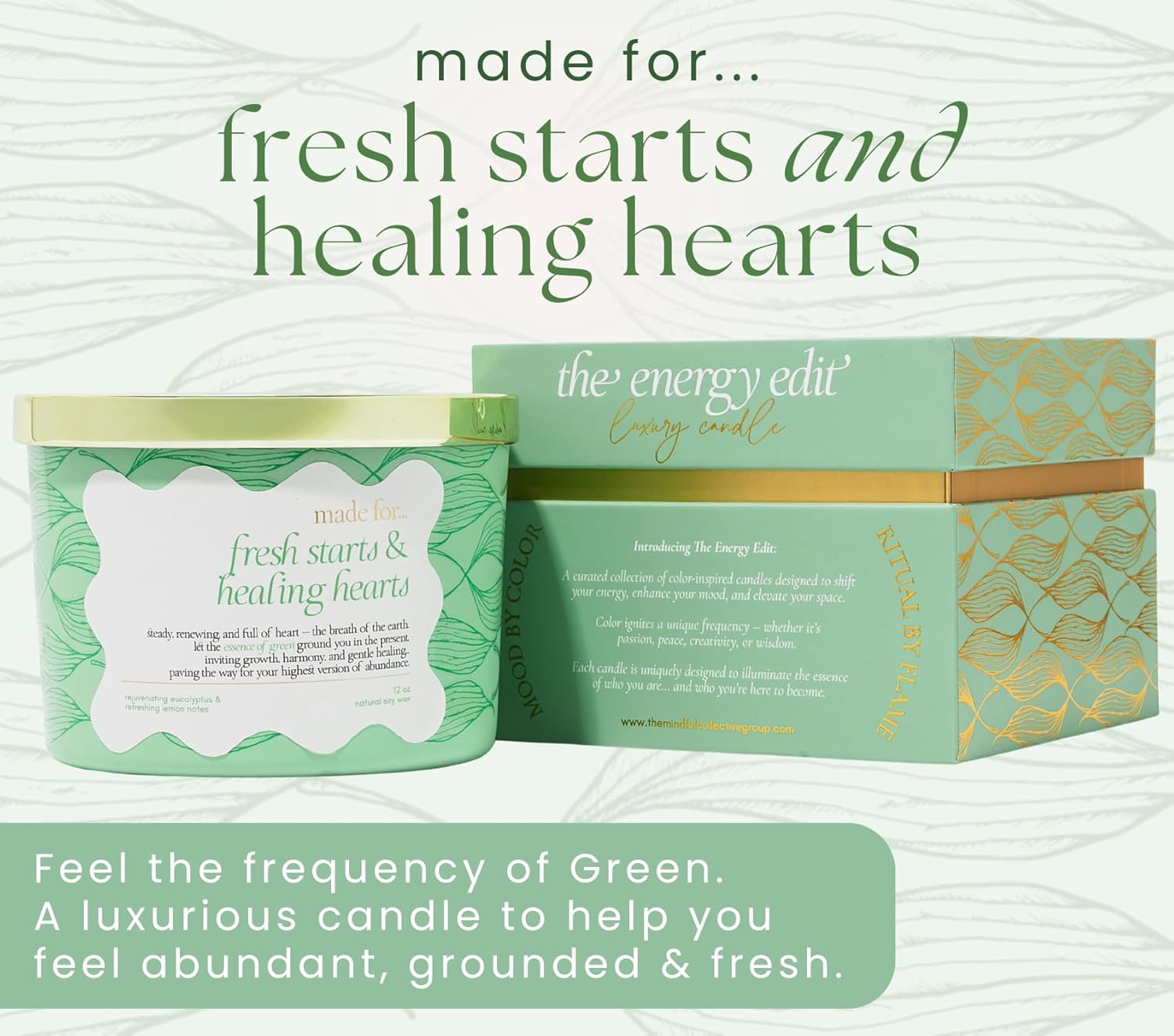 Green Crystal Candle for Women - Spring Season Candle Decorations for Home. 12oz Large Wood Wick with Soy Wax. Luxurious Slow Burn for Meditation with Real Crystals and Healing Stones - Image 4