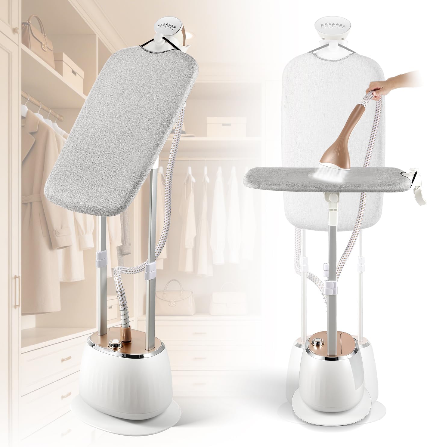 1800W Commercial Standing Garment Steamer for Clothes, Professional Steamer Iron, 1.6L Tank for 1 Hour Steam, 25s Fast Heat-Up, 10 Steam Settings, with 2 in 1 Ironing Board & Auto Shut-Off