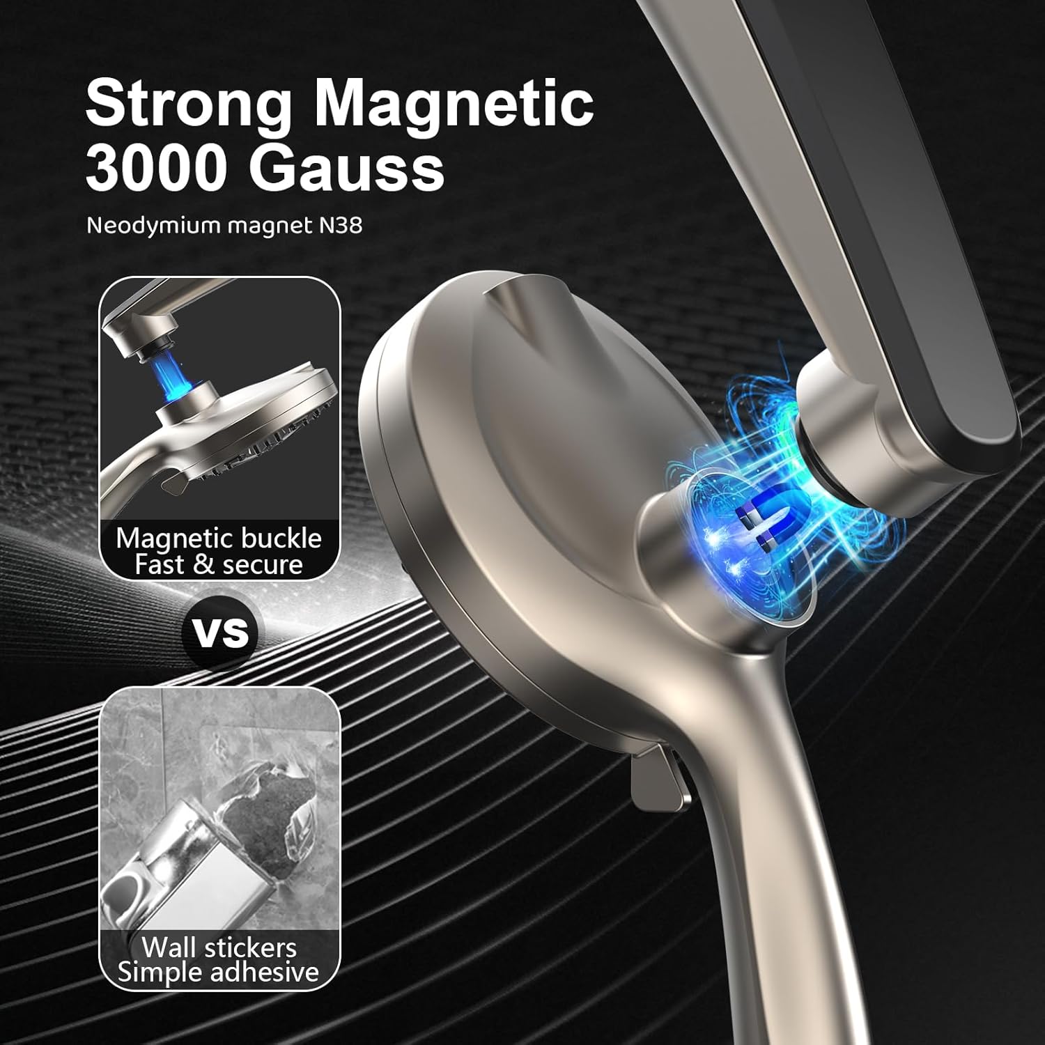 rain shower head with handheld high pressure rainfall shower heads with handheld spray combo adjustable one-piece stand daul shower head built-in magnetic docking and power jets nickel