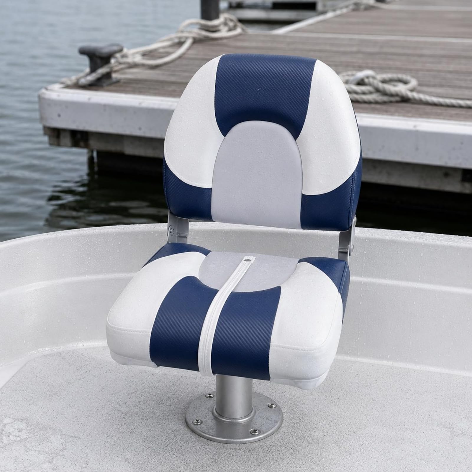 Sedile Barca Pieghevole Sedia Marina Low Back Seduta Imbarcazione Poltroncina Nautica con Design Compatto Schienale Imbottito Rivestimento in Pelle Pu, Nero