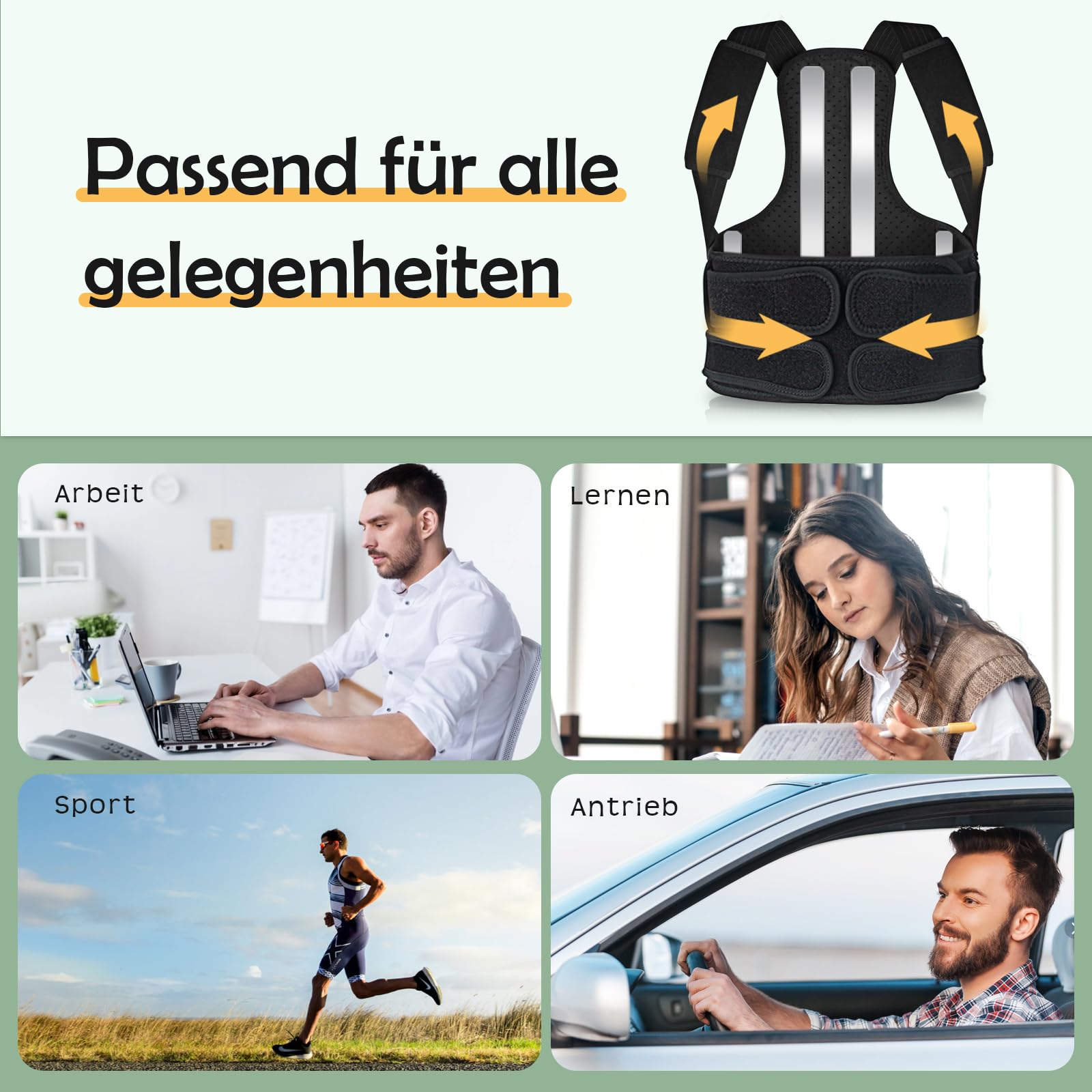 Rückenstützgürtel Rücken Geradehalter Haltungskorrektur Damen: Verstellbare Haltung Korrektur Gurt für herren - Atmungsaktive Back Posture Corrector - Verstellbare Gerade Haltungstrainer Schwarz M