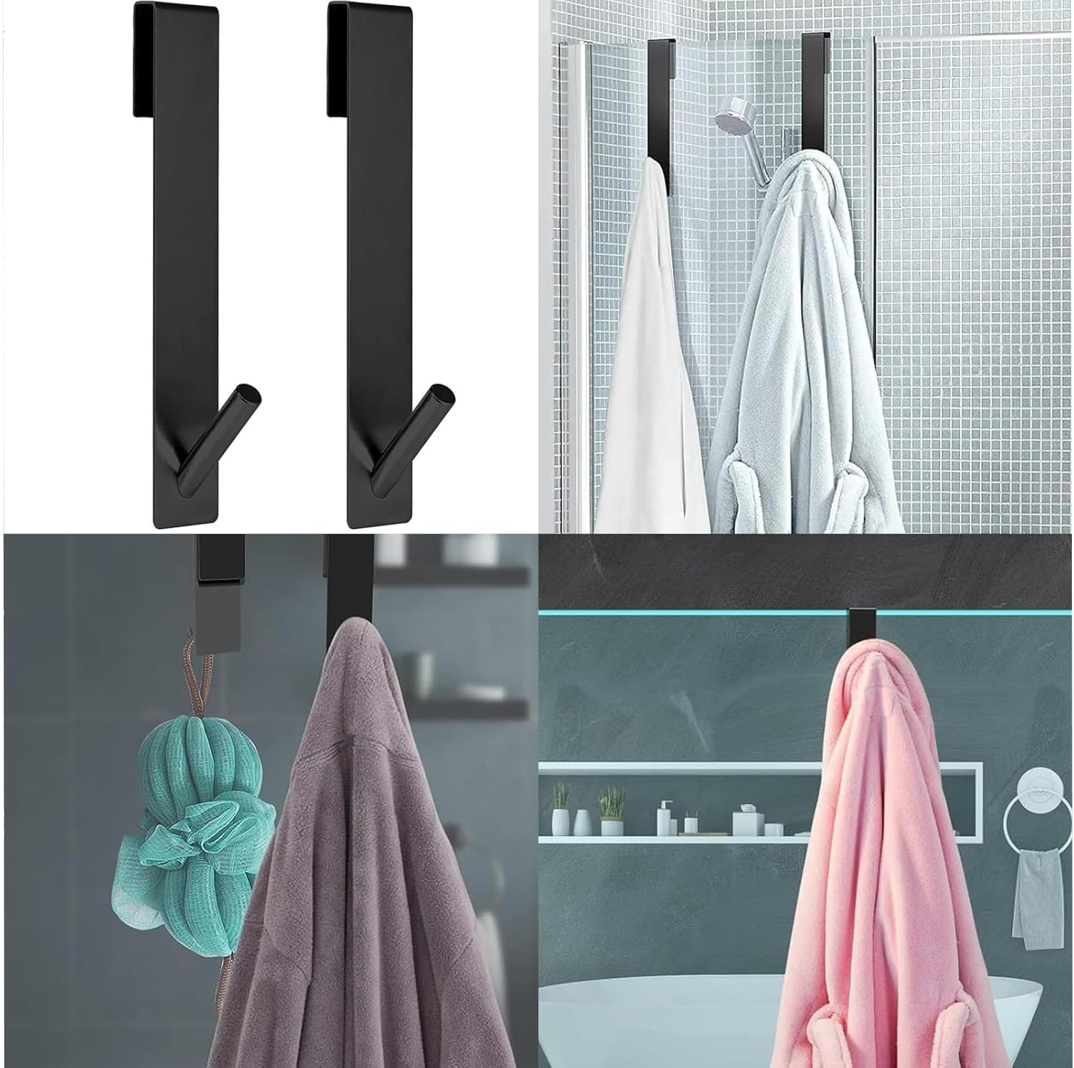 Shower Door Hooks,Glass Screen Hooks Extra Long Single Hook Stainless Stee Hanging Hooks No Drilling Required Door Hooks Towel Hooks Door Wreath Hanger Hook for Bathroom Bedroom Door(18cm*2.9cm) - Image 4