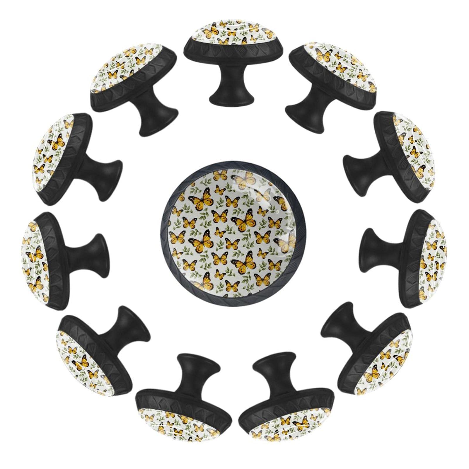 Boutons de tiroir ronds 35 mm papillons jaunes pour rafraîchir un meuble de chambre fatigué