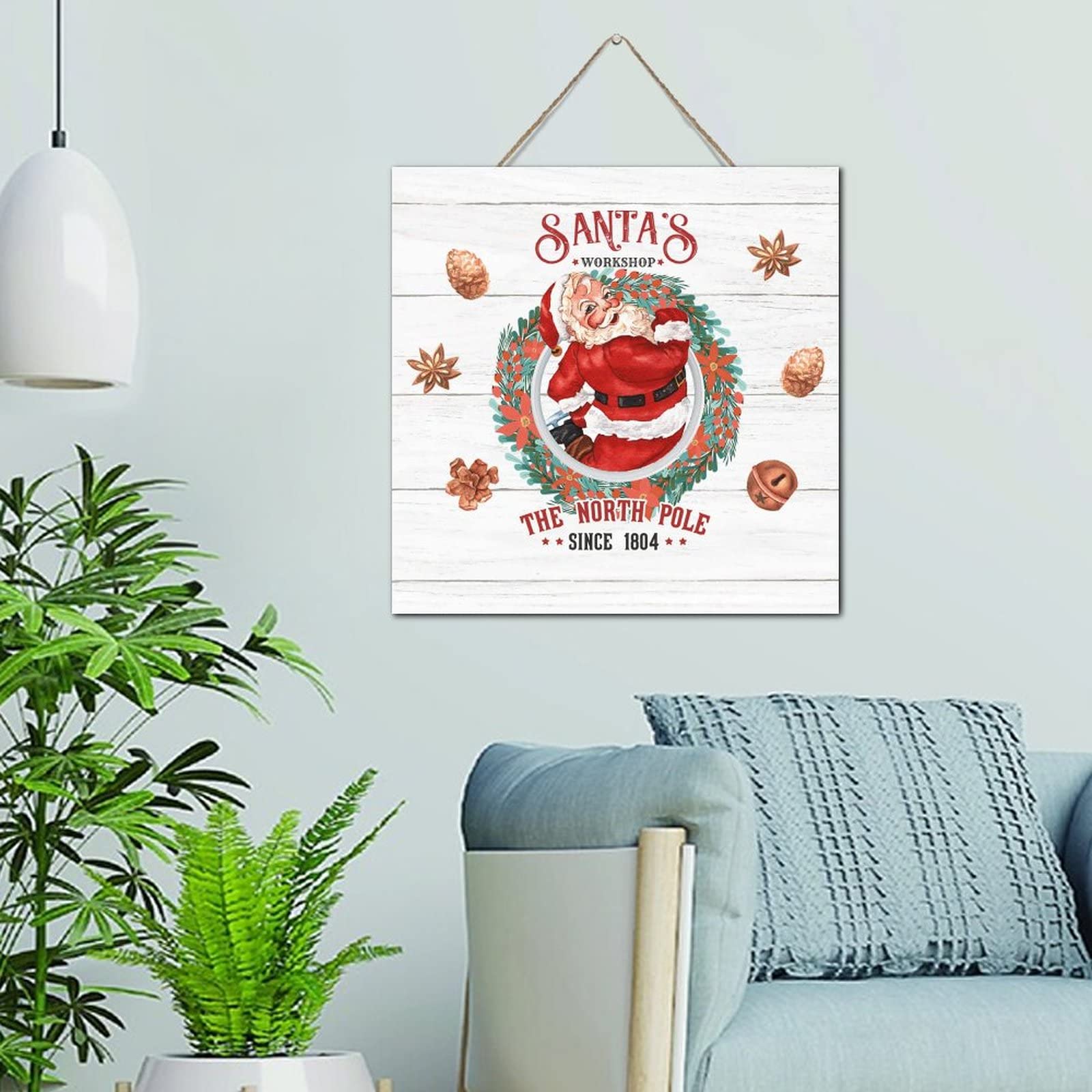 Cadeau de Noël panneau mural Santa's Workshop en bois personnalisé