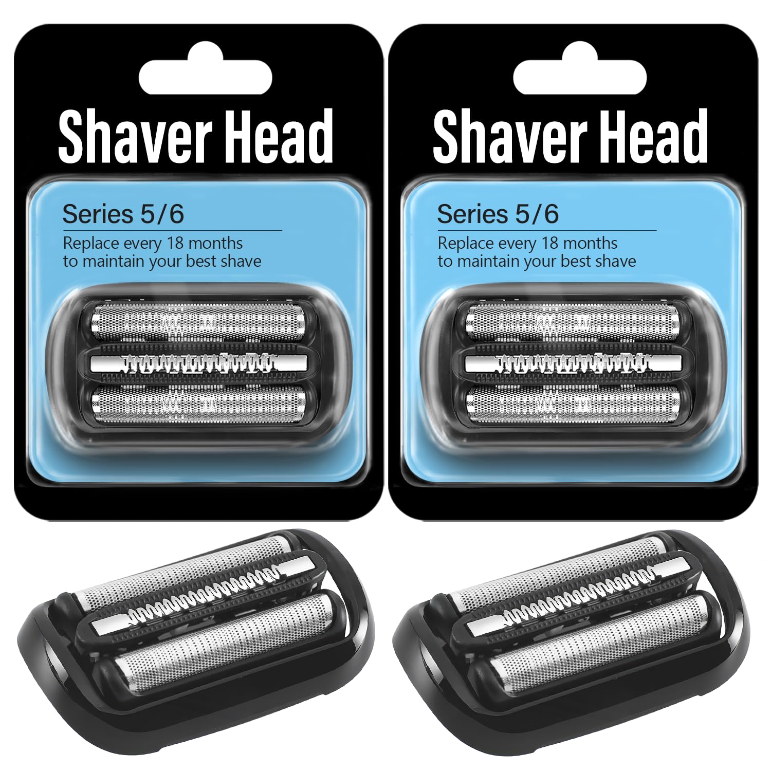 53B Series 5/6 Shaver Replacement Head for Braun Electric Shavers - Compatible with Braun Shaving Razor New Generation 5020cs 5018s 5035s 5049cs 5050cs 6020s 6040cs 6075cc 6072cc 6090cc, 2Pack