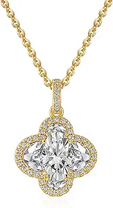 Fettero Diamond Necklaces for Women, Trendy 14K Gold Plated Dainty Pendant Necklace Simple Star Teardrop Clover CZ Choker Jewelry Gold Necklace for Women