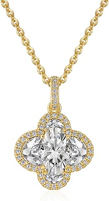 Fettero Diamond Necklaces for Women, Trendy 14K Gold Plated Dainty Pendant Necklace Simple Star Teardrop Clover CZ Choker Jewelry Gold Necklace for Women