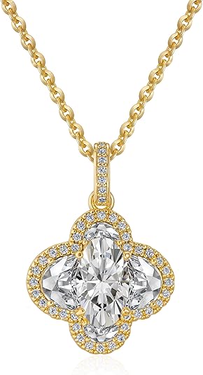 Fettero Diamond Necklaces for Women, Trendy 14K Gold Plated Dainty Pendant Necklace Simple Star Teardrop Clover CZ Choker Jewelry Gold Necklace for Women