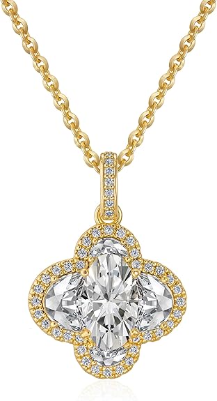 Fettero Diamond Necklaces for Women, Trendy 14K Gold Plated Dainty Pendant Necklace Simple Star Teardrop Clover CZ Choker Jewelry Gold Necklace for Women