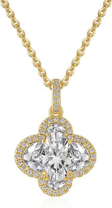 Fettero Diamond Necklaces for Women, Trendy 14K Gold Plated Dainty Pendant Necklace Simple Star Teardrop Clover CZ Choker Jewelry Gold Necklace for Women