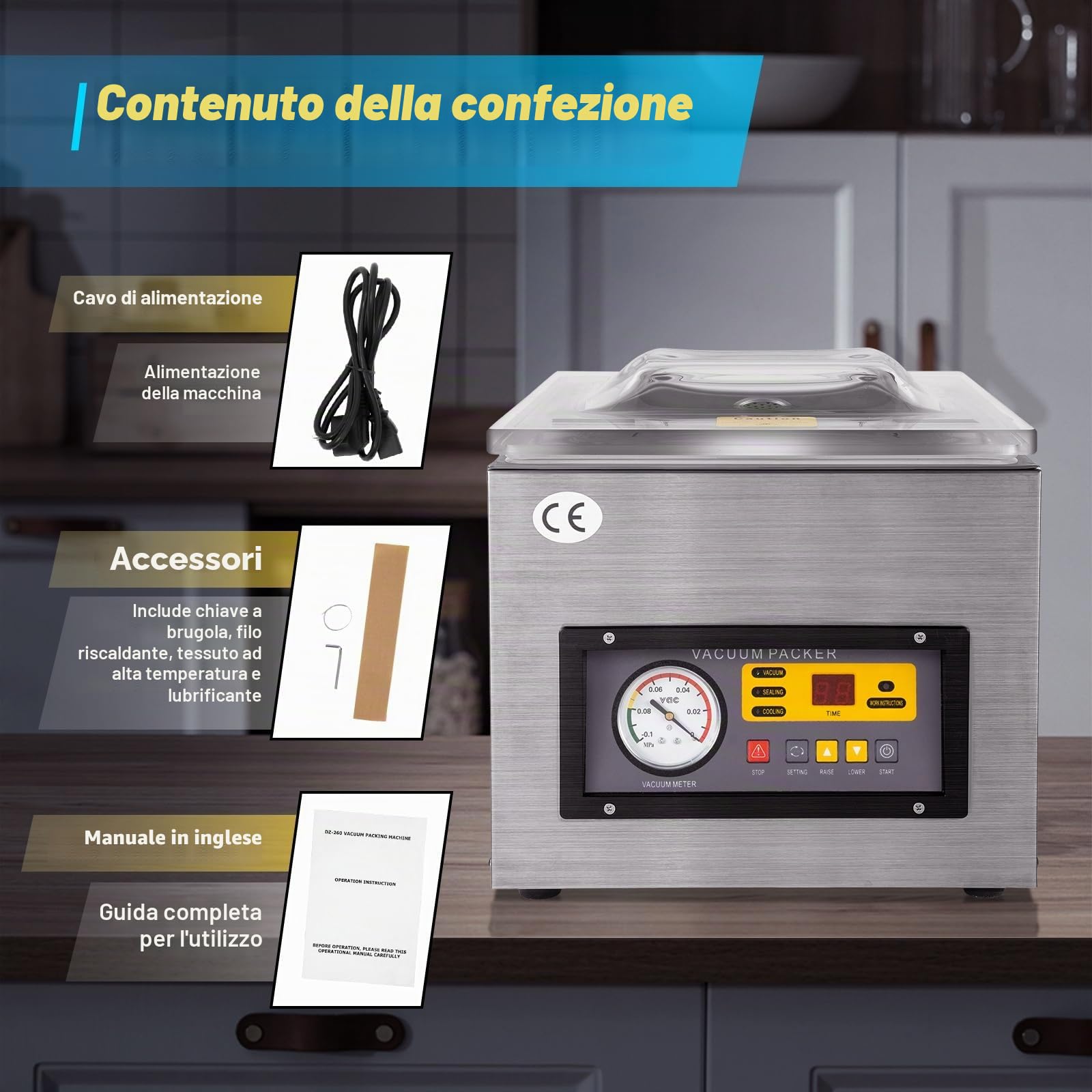 DZ-260S - Macchina sottovuoto professionale da 5 l, per sottovuoto, macchina sottovuoto, per sigillatura alimentare, ideale per ristoranti