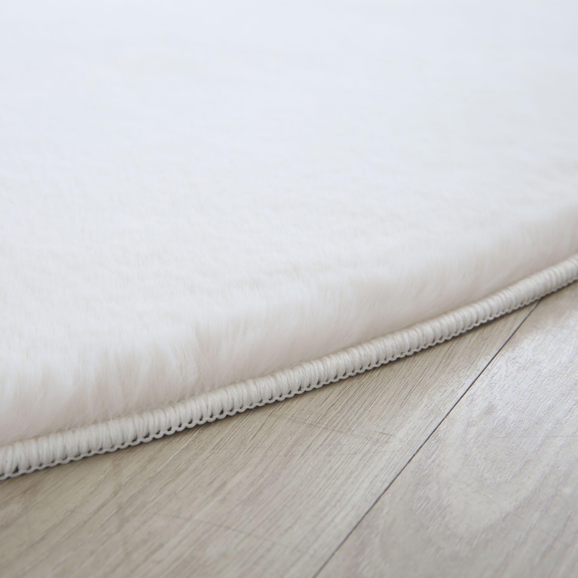 Carpetsale24 Rabbit Hochflor Teppich Rund 120 cm Creme Shaggy Modern Flauschig Weich Fellteppich Kunstfell Einfarbig für Schlafzimmer Wohnzimmer Kinderzimmer
